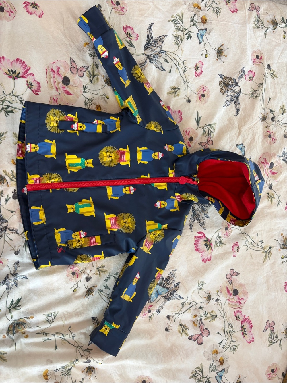 Joules Navy Raincoat with Yellow Lion & Red Lining
